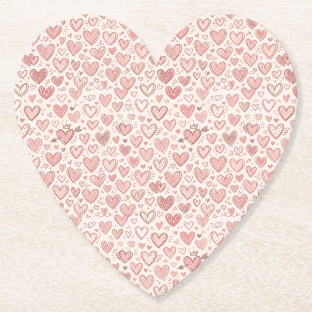Hand-Drawn Heart Pattern Paper Coaster (Front)