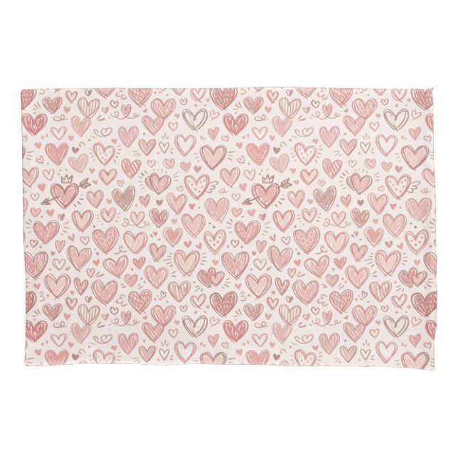 Hand-Drawn Heart Pattern Pillow Case (Front-Left)