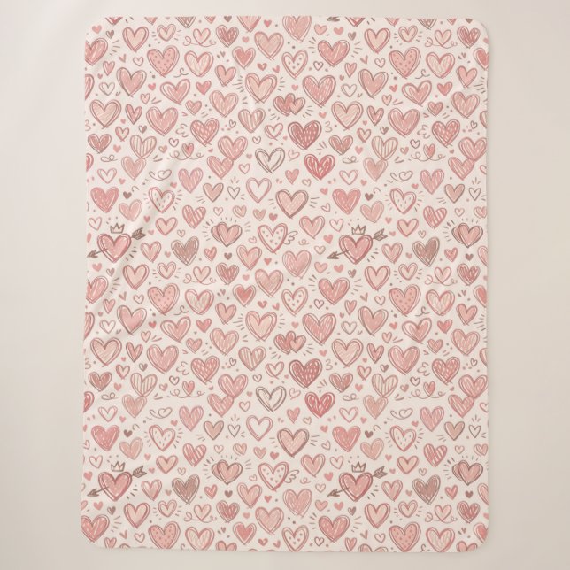 Hand-Drawn Heart Pattern Sherpa Blanket (Front)