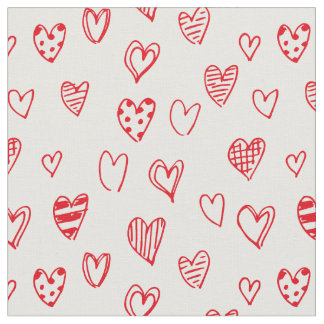 Hand-drawn heart (red) fabric