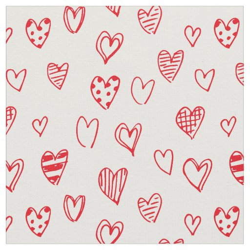 Hand-drawn heart (red) fabric