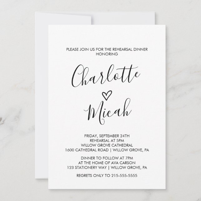 Hand Drawn Heart Rehearsal Dinner Invitation (Front)