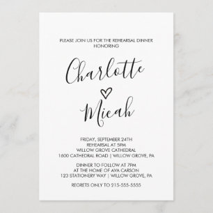 Hand Drawn Heart Rehearsal Dinner Invitation