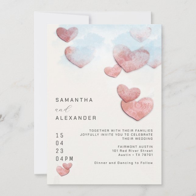 Hand Drawn Heart Romantic Intimate Wedding Invitation (Front)