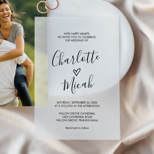 Hand Drawn Heart Romantic Modern Simple Wedding Vellum Invitations (Hand Drawn Heart Romantic Modern Simple Wedding Vellum Invitations)