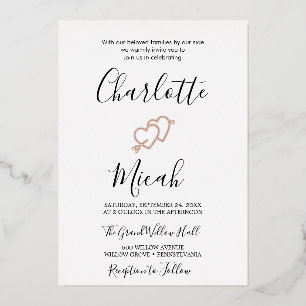 Hand Drawn Heart   Silver Foil Wedding Invitation