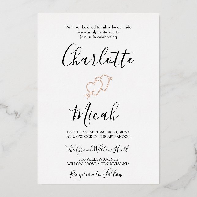Hand Drawn Heart | Silver Foil Wedding Invitation (Front)