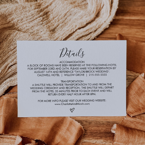 Hand Drawn Heart Wedding Details Insert Card