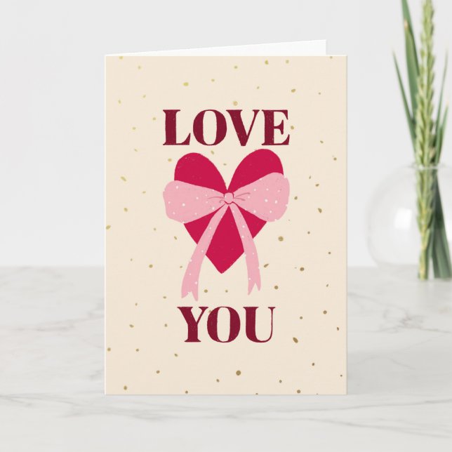 hand drawn heart with bow love you Valentine's Day Card (Front)