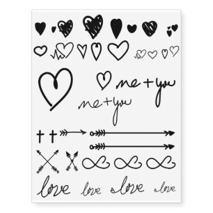 hand drawn hearts and arrows temporary tattoos