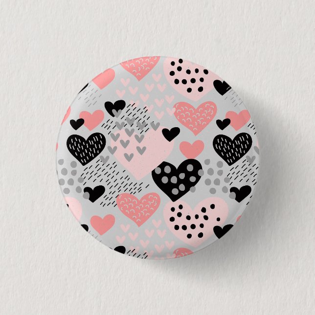 Hand Drawn Hearts and Dots Pattern ID471 Button (Front)