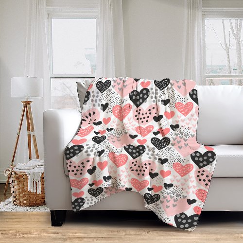 Hand Drawn Hearts and Dots Pattern ID471 Fleece Blanket