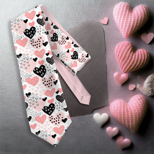 Hand Drawn Hearts and Dots Pattern ID471 Neck Tie