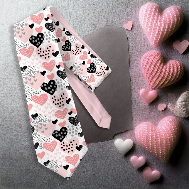Hand Drawn Hearts and Dots Pattern ID471 Neck Tie (Creator Uploaded)