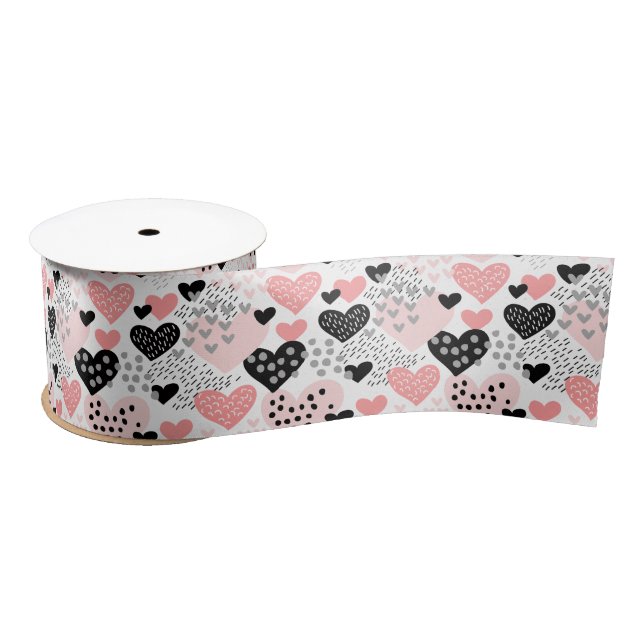 Hand Drawn Hearts and Dots Pattern ID471 Satin Ribbon (Spool)