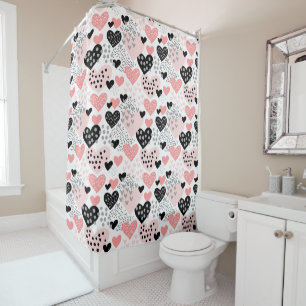 Hand Drawn Hearts and Dots Pattern ID471 Shower Curtain