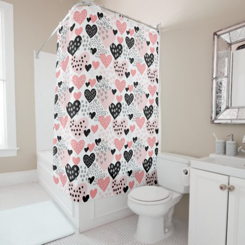 Hand Drawn Hearts and Dots Pattern ID471 Shower Curtain