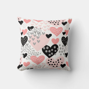 Hand Drawn Hearts and Dots Pattern ID471 Throw Pillow