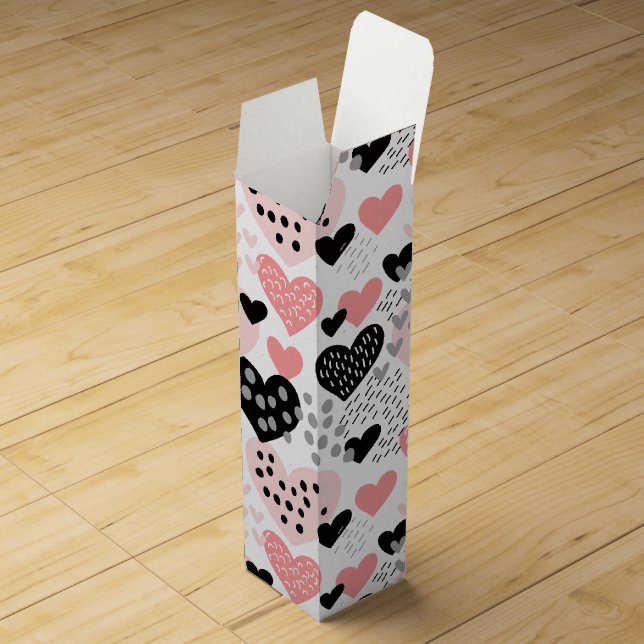 Hand Drawn Hearts and Dots Pattern ID471 Wine Box (Opened)