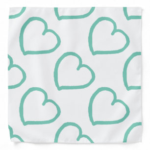 Hand drawn hearts design blue on white bandana