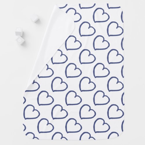 Hand drawn hearts design dark blue on white baby blanket