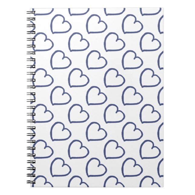 Hand drawn hearts design dark blue on white notebook (Front)