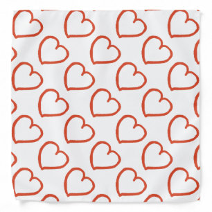 Hand drawn hearts design red on white bandana