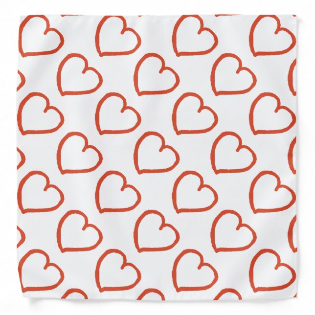 Hand drawn hearts design red on white bandana (Front)