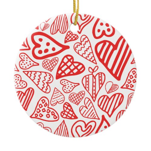 "Hand-Drawn Hearts Design | Whimsical and Romantic Ceramic Ornament
