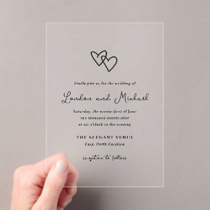 Hand Drawn Hearts Doodle Modern Wedding Acrylic Invitations