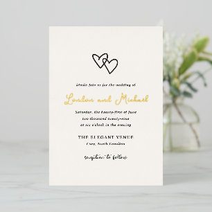Hand Drawn Hearts Doodle Modern Wedding Foil Invitation