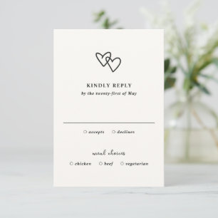 Hand Drawn Hearts Doodle Modern Wedding RSVP Card