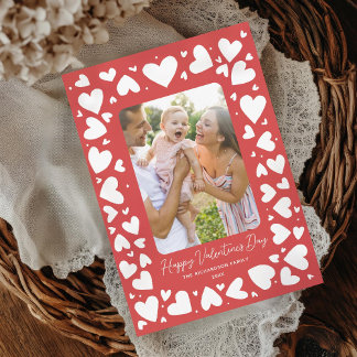 Hand drawn Hearts Frame Valentines Day Photo Holiday Card