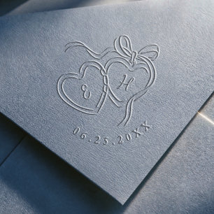 Hand Drawn Hearts Monogram Whimsical Wedding Embosser