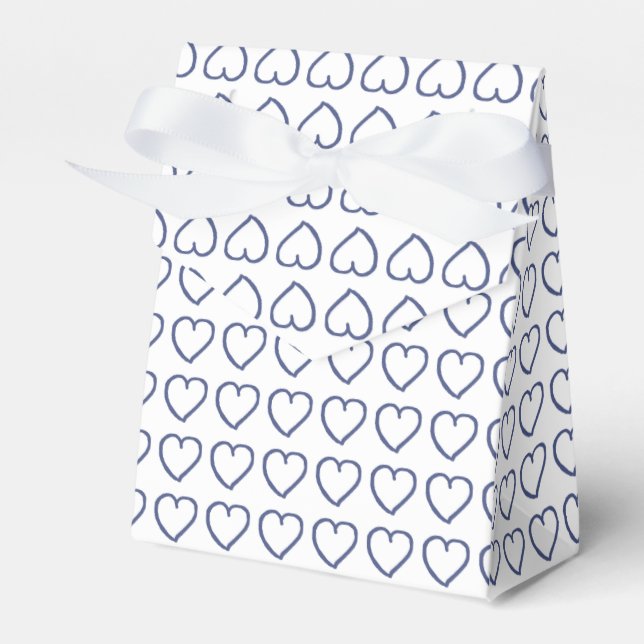 Hand drawn hearts pattern dark blue on white favor boxes (Front Side)