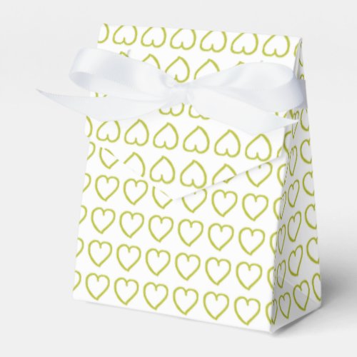 Hand drawn hearts pattern green on white favor boxes