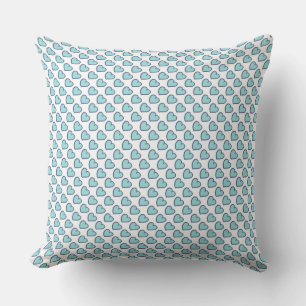 Hand drawn hearts pattern light dark blue on white throw pillow