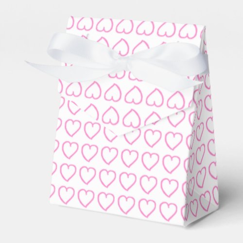 Hand drawn hearts pattern pink on white favor boxes