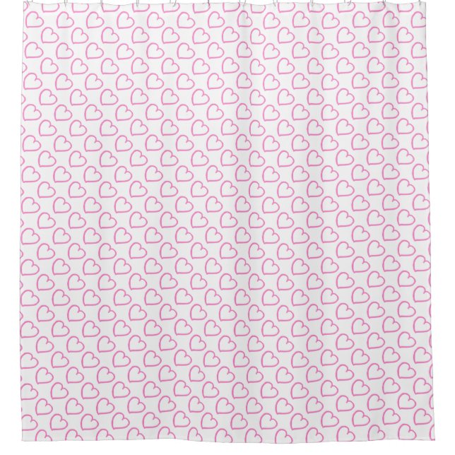 Hand drawn hearts pattern pink on white shower curtain (Front)