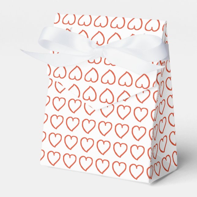 Hand drawn hearts pattern red on white favor boxes (Front Side)