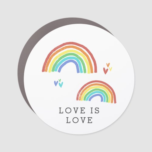 Hand_Drawn Hearts  Rainbows Love Is Love Pride Car Magnet