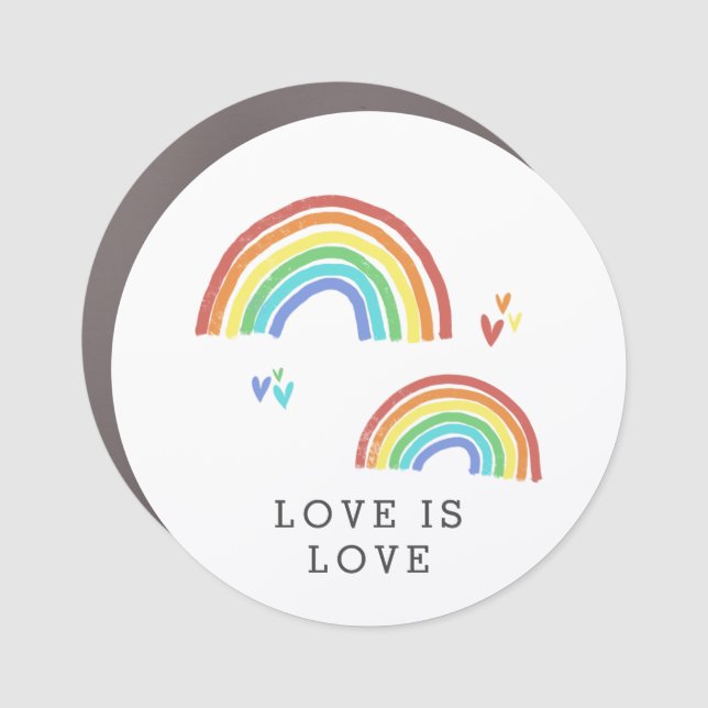 Hand-Drawn Hearts & Rainbows Love Is Love Pride Car Magnet (Front)