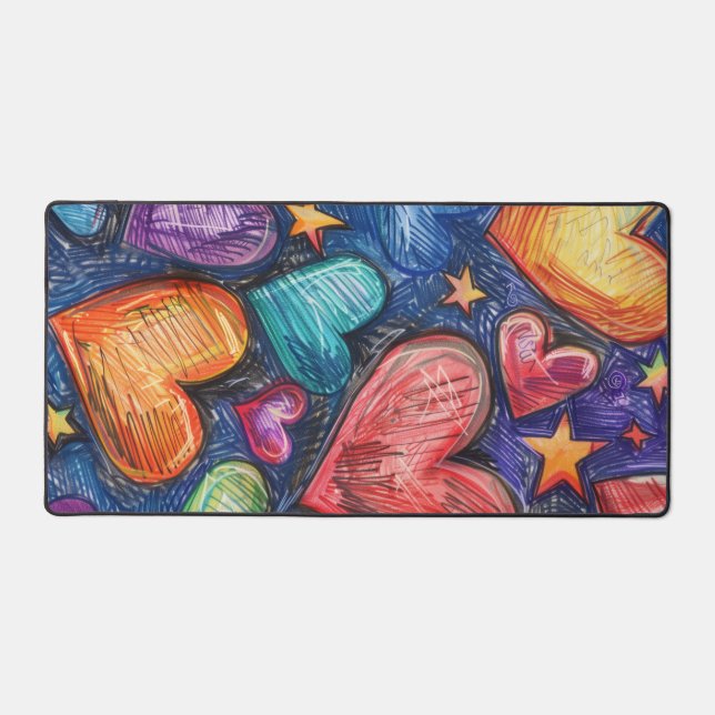 Hand Drawn Hearts & Stars Desk Mat (Front)