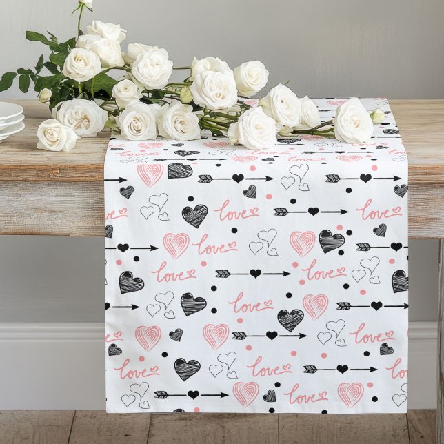 Hand Drawn Hearts Sweet 25th Anniversary Love Gift Long Table Runner (Hand Drawn Hearts Sweet 25th Anniversary Love Gift Long Table Runner )