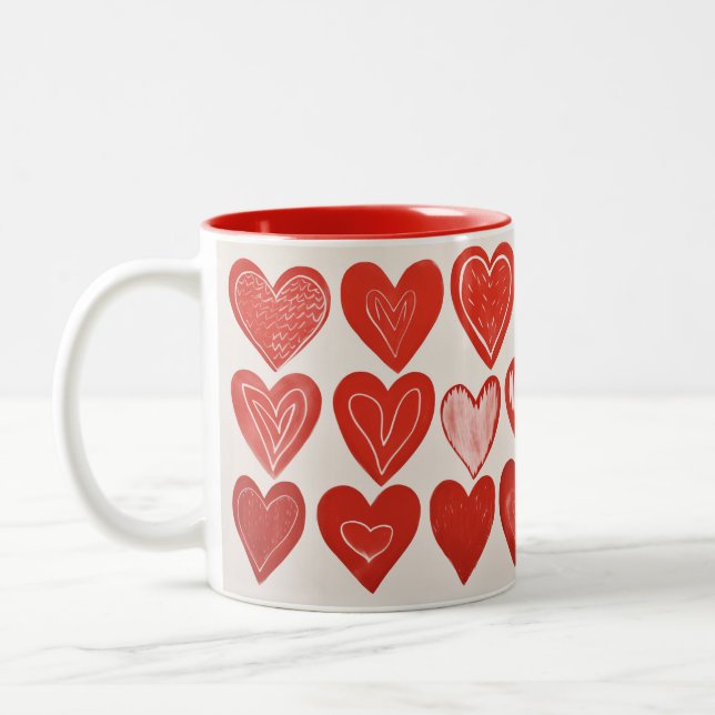 Hand-Drawn Hearts Two-Tone Mug (Left)