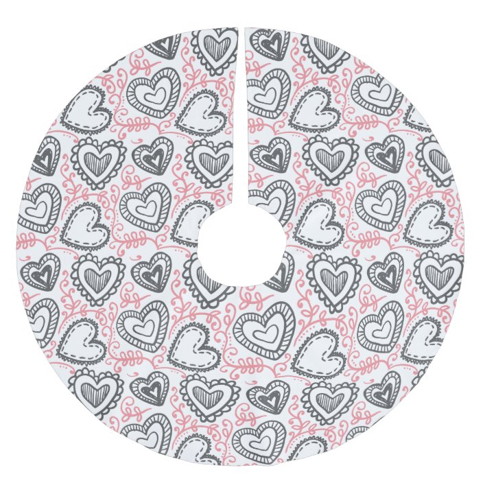 Hand Drawn Hearts Valentine's Day Pattern Brushed Polyester Tree Skirt