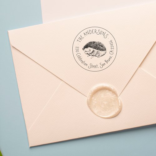 Hand Drawn Hedgehog  Family Name Return Address Self_inking Stamp