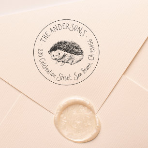 Hand Drawn Hedgehog Family Name Return Address Self-inking Stamp