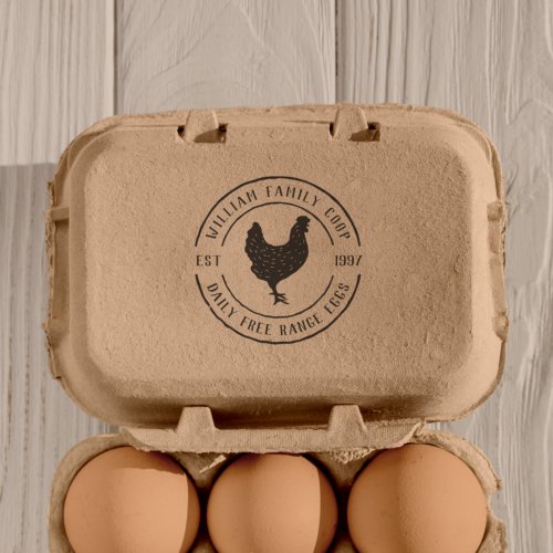 Hand_drawn Hen  Round Farm Details Egg Carton Rubber Stamp