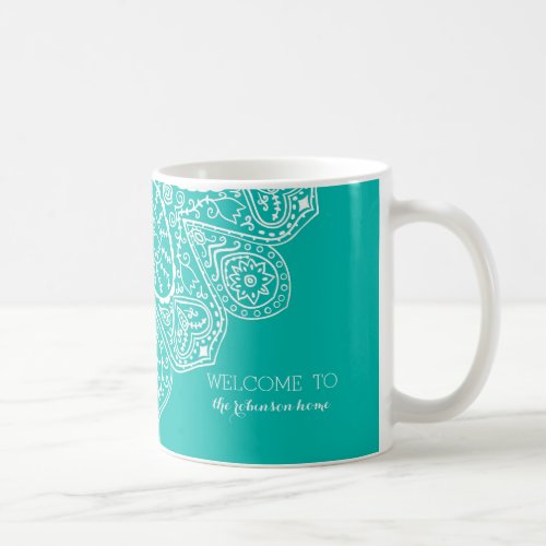 Hand Drawn Henna Circle Design Bright Pool Blue Coffee Mug